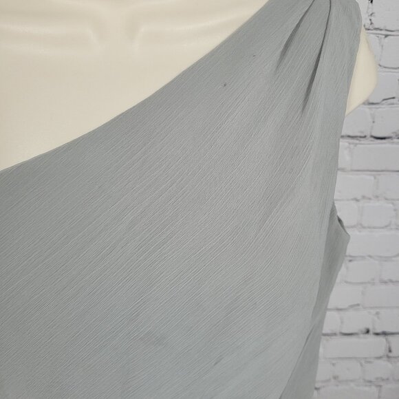 NWD David's Bridal Mercury Chiffon One Shoulder Pleated Short Lined Dress Size 8 - Picture 5 of 11